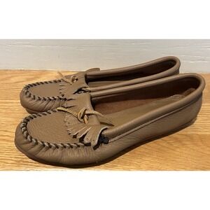 Minnetonka Leather Driving Moccasin Loafer Tan Slip On Women's Size 8.5M EUC
